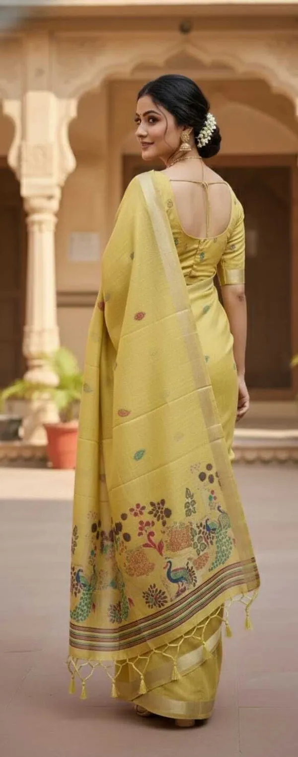 Rutexa_Fashion_Printed_Floral_Print_Paisley_Jamdani_Cotton_Blend_Saree_Yellow