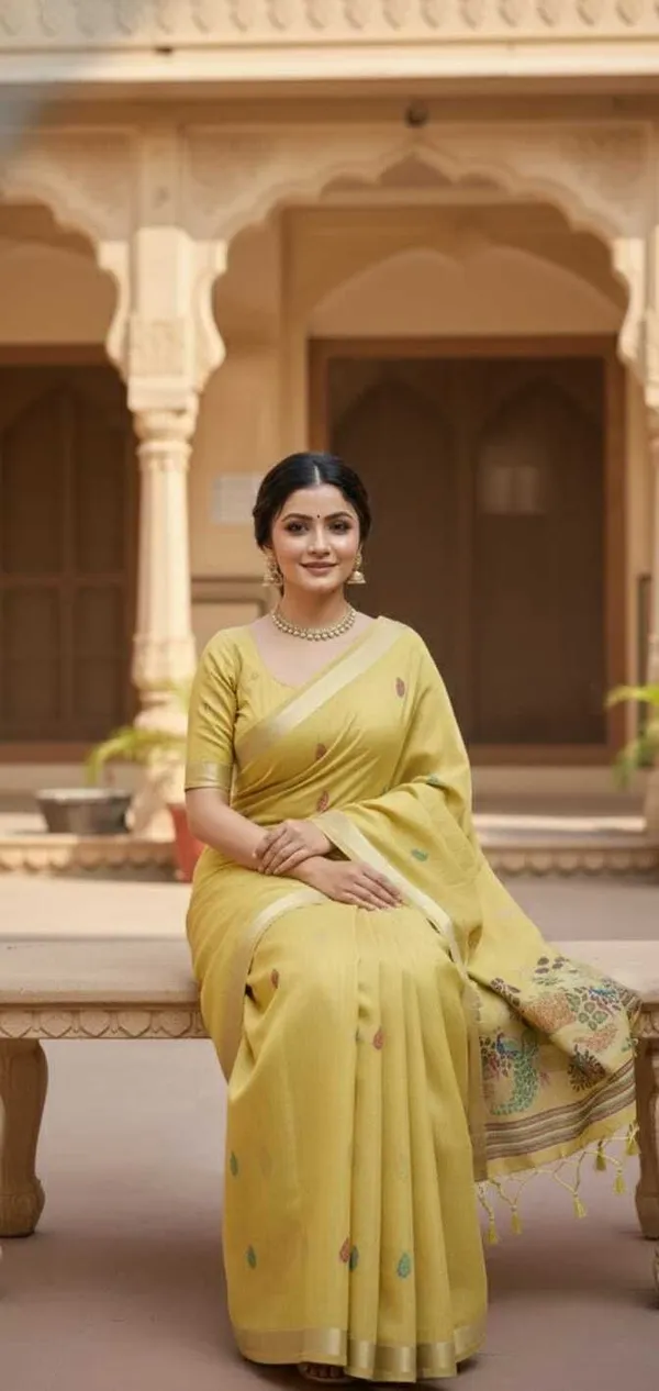 Rutexa_Fashion_Printed_Floral_Print_Paisley_Jamdani_Cotton_Blend_Saree_Yellow