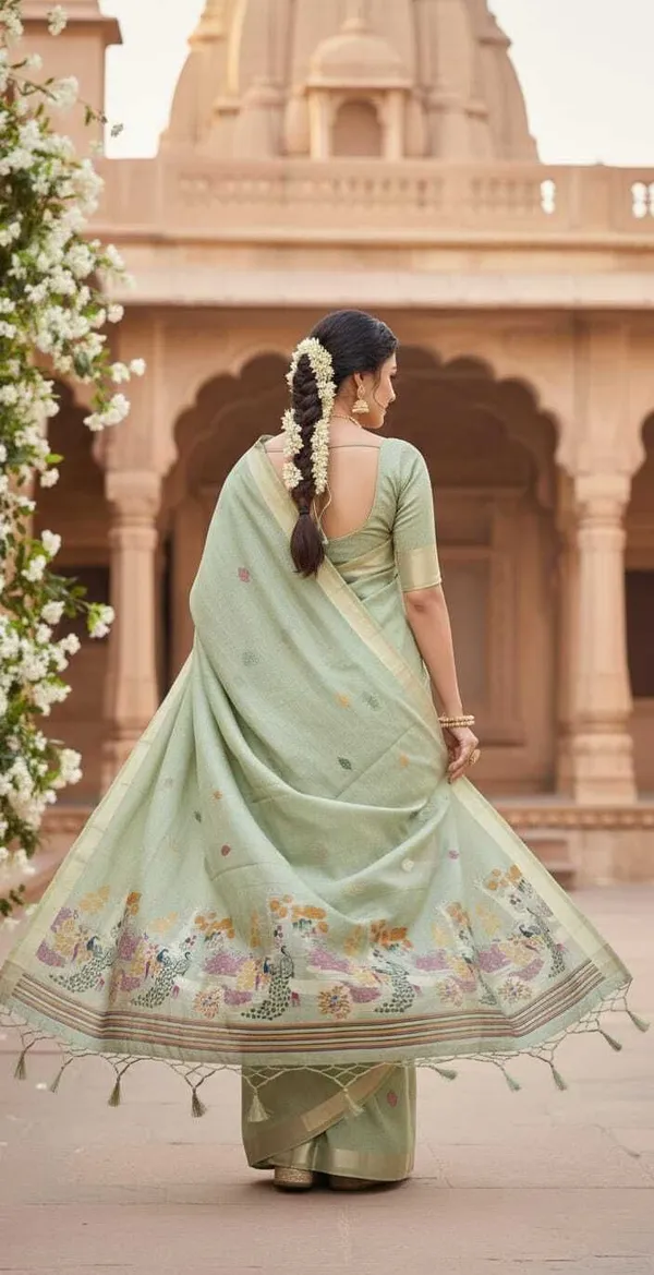 Rutexa_Fashion_Printed_Self_Design_Jamdani_Cotton_Blend_Saree_Light_Green