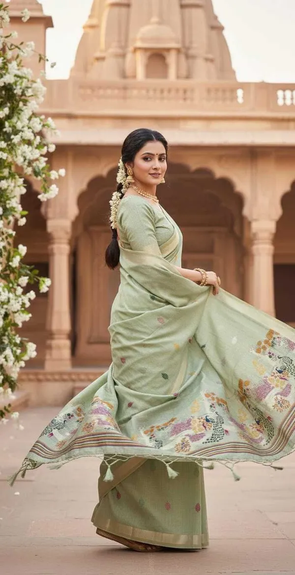 Rutexa_Fashion_Printed_Self_Design_Jamdani_Cotton_Blend_Saree_Light_Green