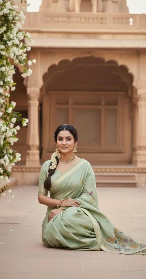 Rutexa_Fashion_Printed_Self_Design_Jamdani_Cotton_Blend_Saree_Light_Green