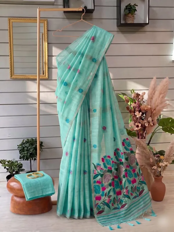 Rutexa_Fashion_Floral_Print_Printed_Daily_Wear_Cotton_Blend_Saree_Blue