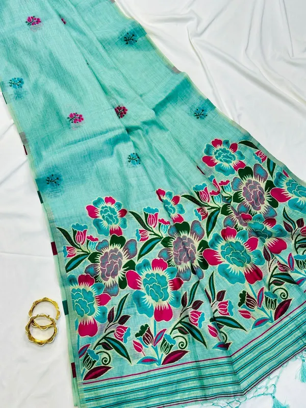 Rutexa_Fashion_Floral_Print_Printed_Daily_Wear_Cotton_Blend_Saree_Blue