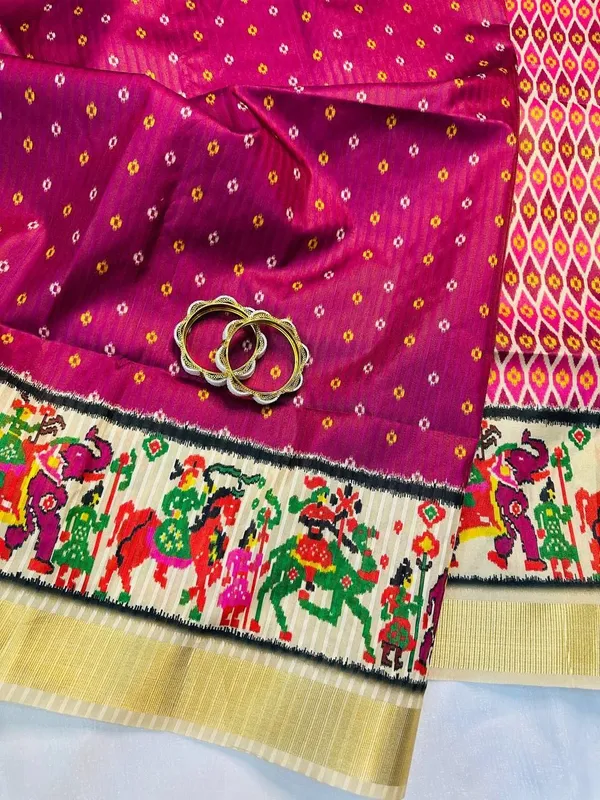Rutexa_Fashion_Geometric_Print_Printed_Woven_Patola_Tussar_Silk_Saree_Yellow