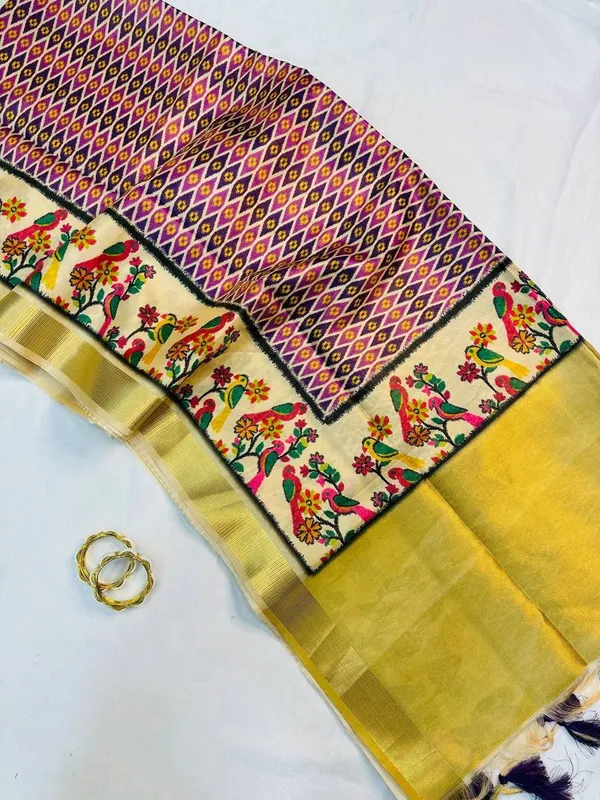 Rutexa_Fashion_Geometric_Print_Floral_Print_Ikkat_Tussar_Silk_Saree_Yellow