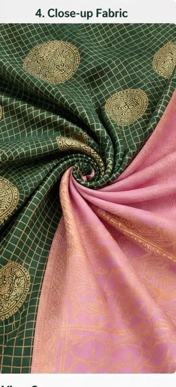 Checkered_Silk_Saree_With_Border_And_Golden_Motifs_Green_And_Pink