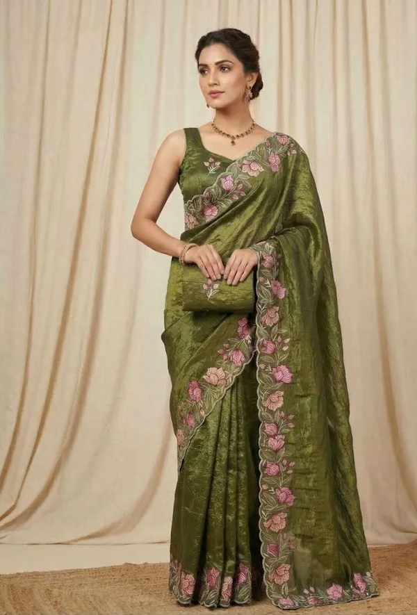 Rutexafashion_Printed_Self_Design_Jamdani_Cotton_Blend_Saree_Green