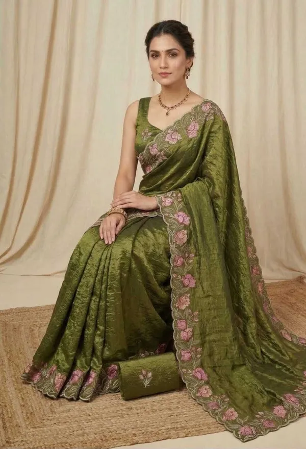 Rutexafashion_Printed_Self_Design_Jamdani_Cotton_Blend_Saree_Green