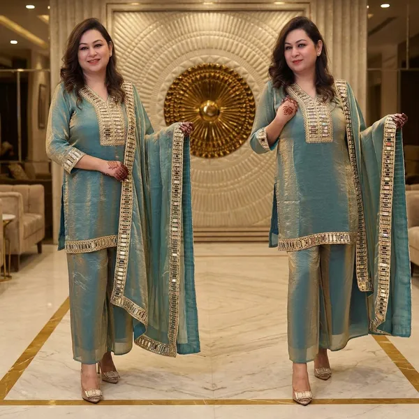 Blue_Beautiful_Heavy_quality_Frendy_Silk_Fabric_designer_festive_wear_3pc_Peplum_Dress_with_Crape_Lining