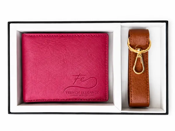 Pink_And_Brown_Leather_Wallet_And_Keychain_Gift_Set