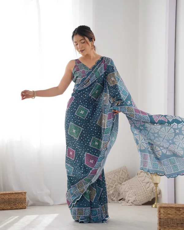 Blue_Pure_Chinon_Digital_Print_Saree_With_Mirror_Work_Scallop_Border_For_Women