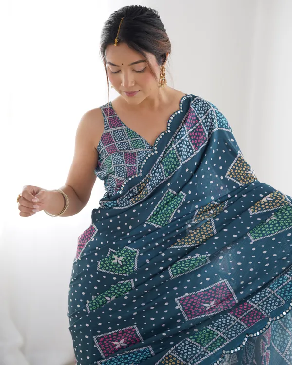 Blue_Pure_Chinon_Digital_Print_Saree_With_Mirror_Work_Scallop_Border_For_Women