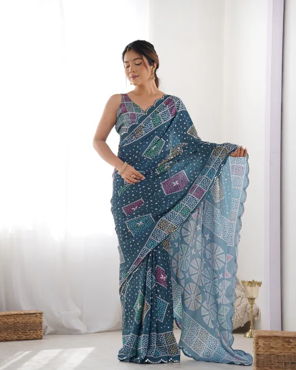 Blue_Pure_Chinon_Digital_Print_Saree_With_Mirror_Work_Scallop_Border_For_Women