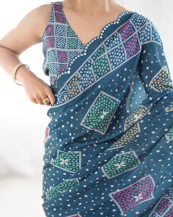 Blue_Pure_Chinon_Digital_Print_Saree_With_Mirror_Work_Scallop_Border_For_Women