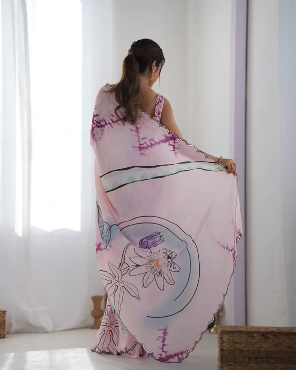Purple_And_Light_Pink_Pure_Chinon_Digital_Print_Saree_With_Mirror_Work_Scallop_Border_For_Women