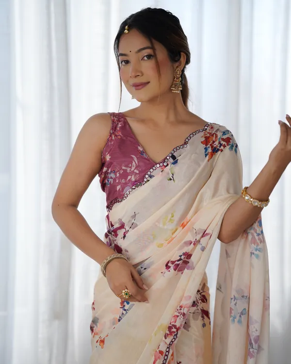 Cream_And_Purple_Pure_Chinon_Digital_Print_Saree_With_Mirror_Work_Scallop_Border_For_Women