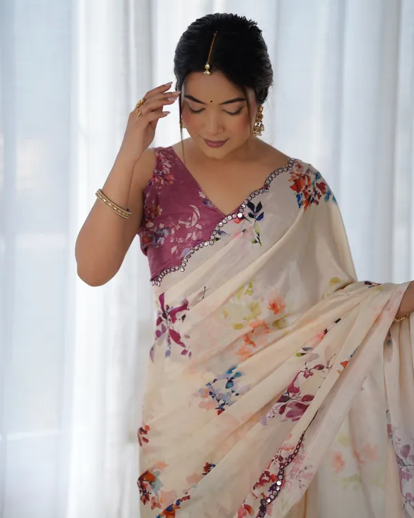 Cream_And_Purple_Pure_Chinon_Digital_Print_Saree_With_Mirror_Work_Scallop_Border_For_Women