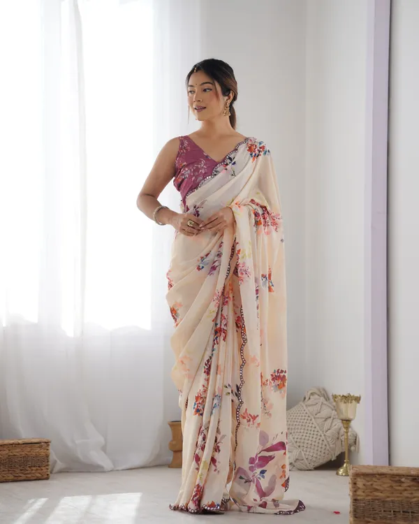 Cream_And_Purple_Pure_Chinon_Digital_Print_Saree_With_Mirror_Work_Scallop_Border_For_Women