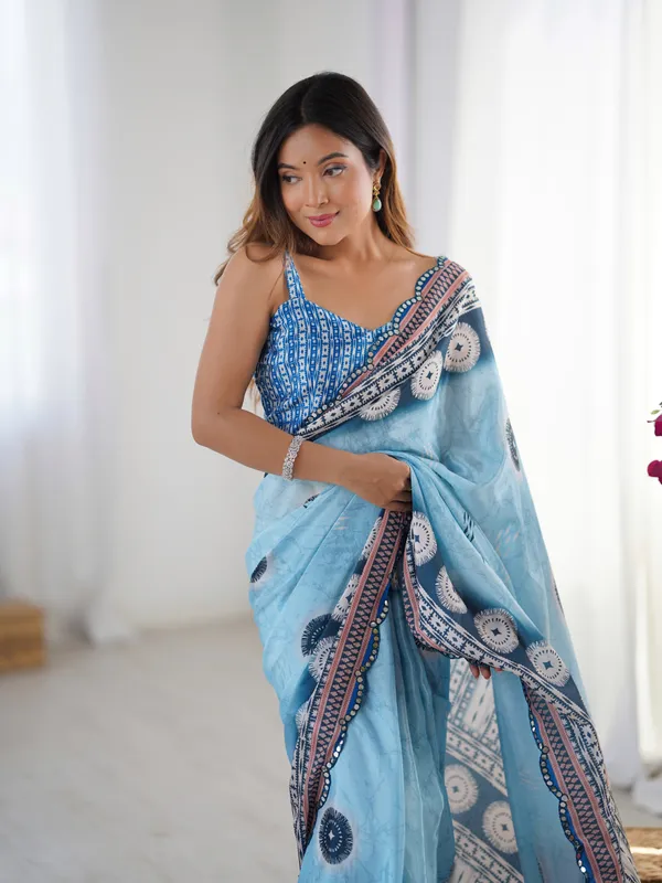 Sea_Blue_Pure_Chinon_Digital_Print_Saree_With_Mirror_Work_Scallop_Border_For_Women