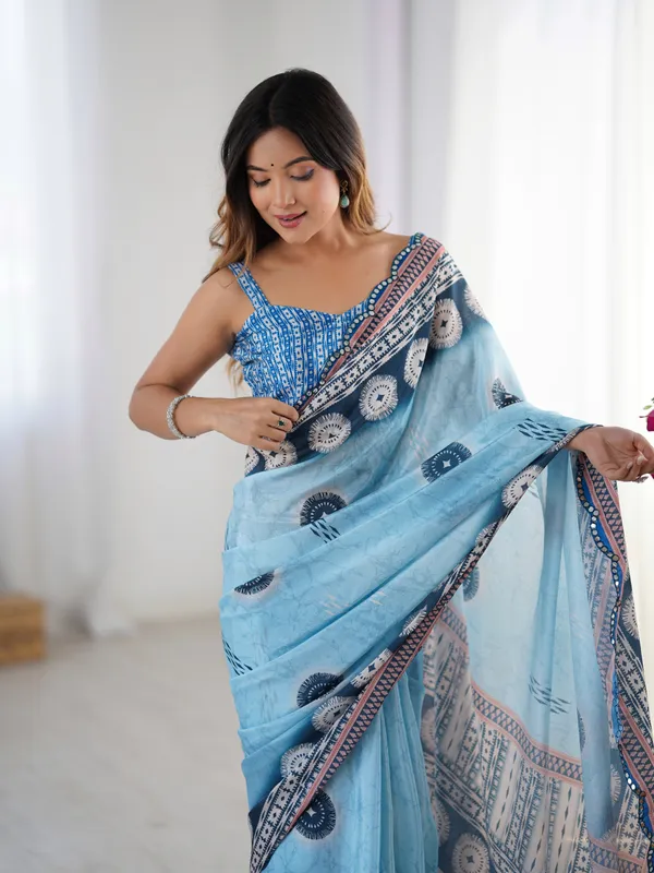 Sea_Blue_Pure_Chinon_Digital_Print_Saree_With_Mirror_Work_Scallop_Border_For_Women