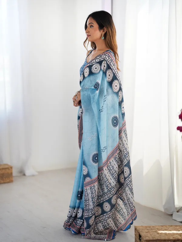 Sea_Blue_Pure_Chinon_Digital_Print_Saree_With_Mirror_Work_Scallop_Border_For_Women