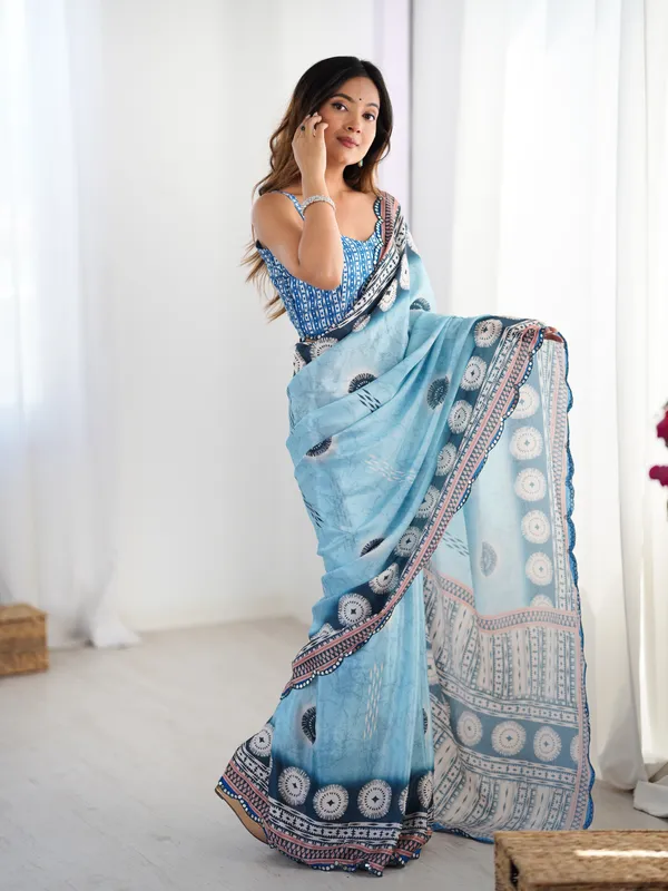 Sea_Blue_Pure_Chinon_Digital_Print_Saree_With_Mirror_Work_Scallop_Border_For_Women