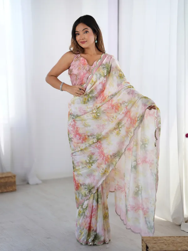 Green_And_Pink_Pure_Chinon_Digital_Print_Saree_With_Mirror_Work_Scallop_Border_For_Women
