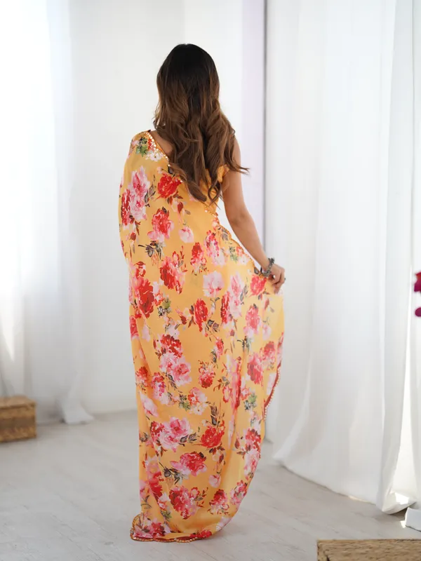 Yellow_Pure_Chinon_Digital_Print_Saree_With_Mirror_Work_Scallop_Border_For_Women