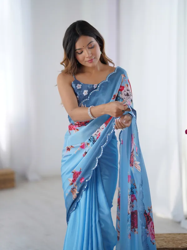 Blue_Pure_Chinon_Digital_Print_Saree_With_Mirror_Work_Scallop_Border_For_Women