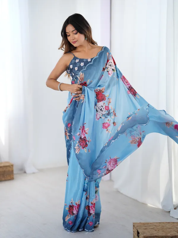 Blue_Pure_Chinon_Digital_Print_Saree_With_Mirror_Work_Scallop_Border_For_Women