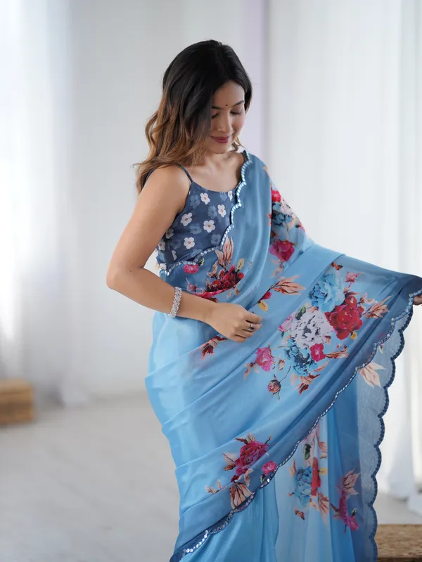 Blue_Pure_Chinon_Digital_Print_Saree_With_Mirror_Work_Scallop_Border_For_Women
