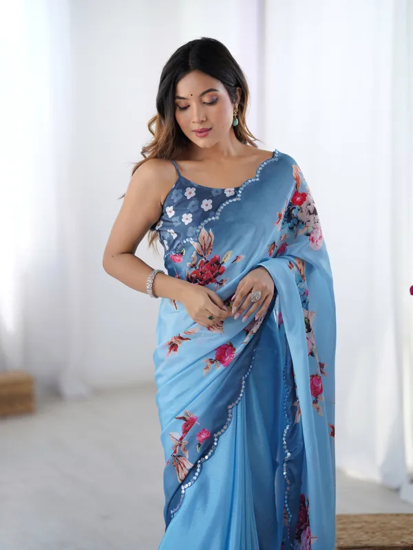 Blue_Pure_Chinon_Digital_Print_Saree_With_Mirror_Work_Scallop_Border_For_Women