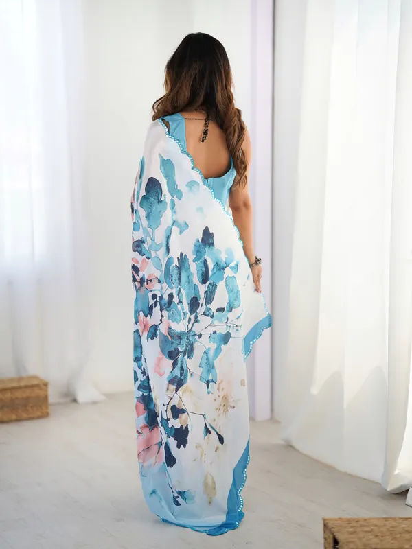 Blue_And_White_Pure_Chinon_Digital_Print_Saree_With_Mirror_Work_Scallop_Border_For_Women