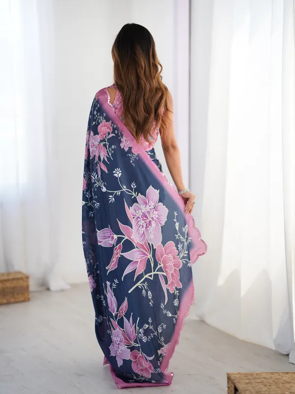 Navy_And_Purple_Pure_Chinon_Digital_Print_Saree_With_Mirror_Work_Scallop_Border_For_Women