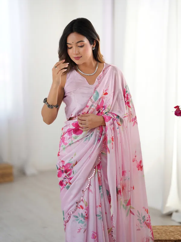 Light_Pink_Pure_Chinon_Digital_Print_Saree_With_Mirror_Work_Scallop_Border_For_Women