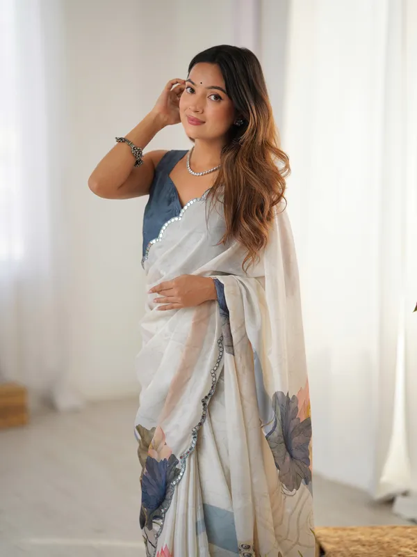 Off_White_And_Blue_Pure_Chinon_Digital_Print_Saree_With_Mirror_Work_Scallop_Border_For_Women