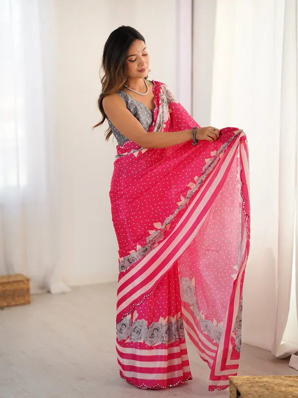 Pink_And_Grey_Pure_Chinon_Digital_Print_Saree_With_Mirror_Work_Scallop_Border_For_Women