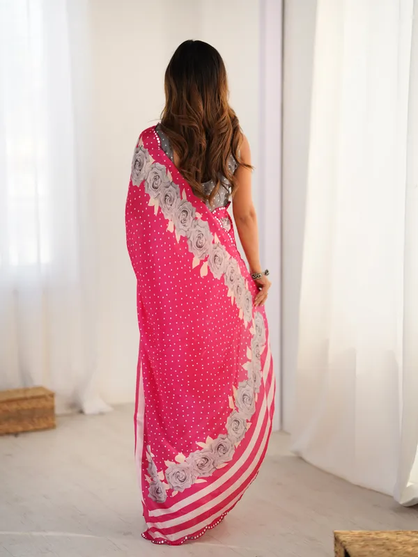 Pink_And_Grey_Pure_Chinon_Digital_Print_Saree_With_Mirror_Work_Scallop_Border_For_Women