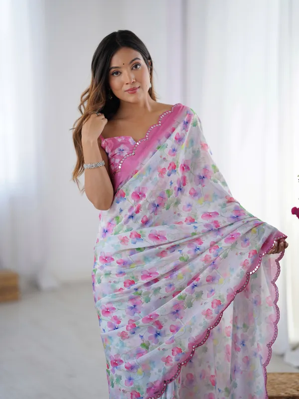 Pink_White_Pure_Chinon_Digital_Print_Saree_With_Mirror_Work_Scallop_Border_For_Women