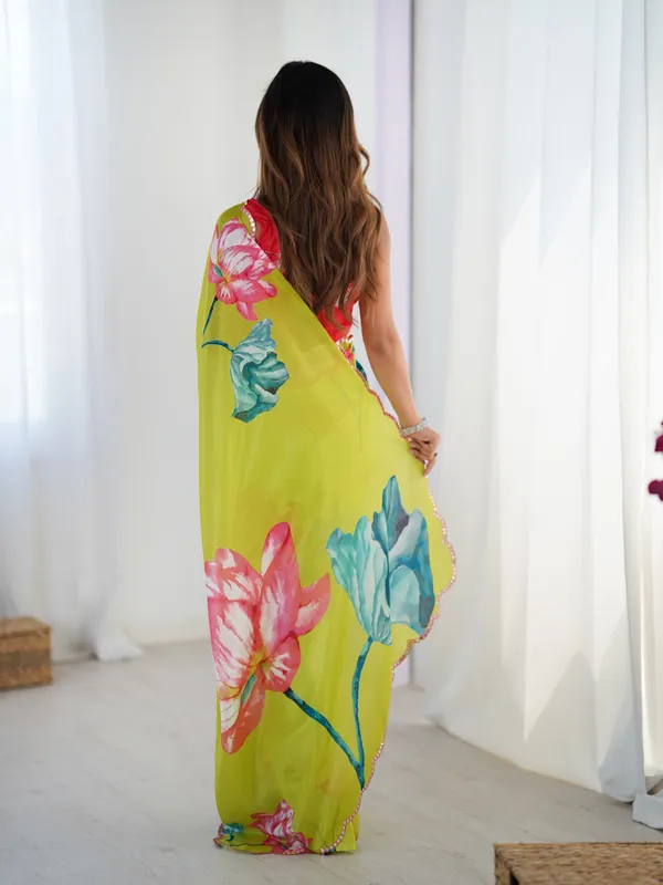 Yellow_And_Pink_Pure_Chinon_Digital_Print_Saree_With_Mirror_Work_Scallop_Border_For_Women