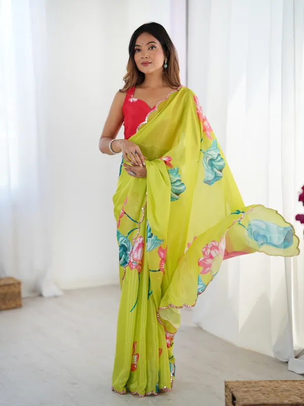 Yellow_And_Pink_Pure_Chinon_Digital_Print_Saree_With_Mirror_Work_Scallop_Border_For_Women