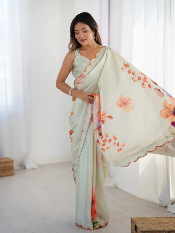 Beige_Pure_Chinon_Digital_Print_Saree_With_Mirror_Work_Scallop_Border_For_Women
