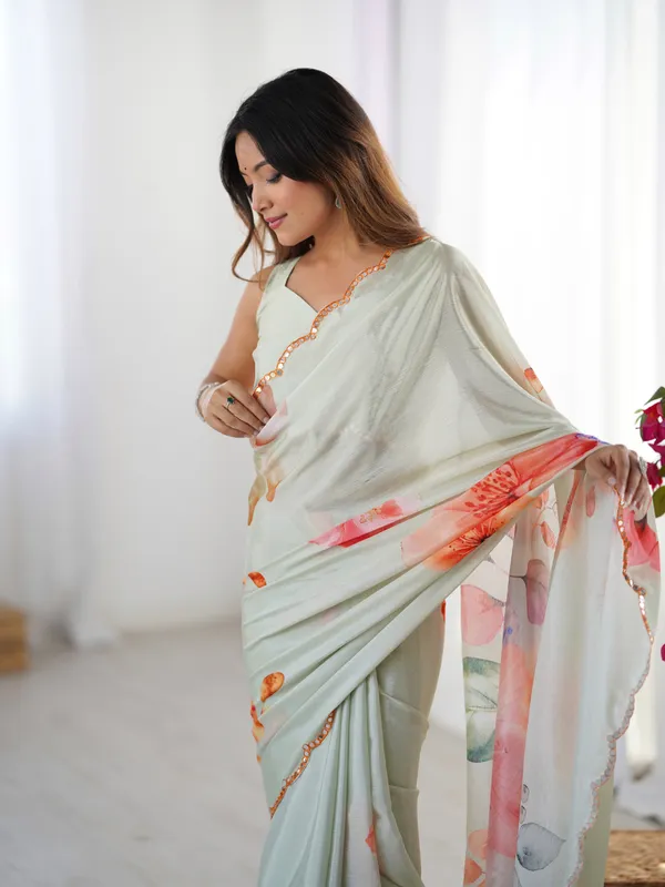 Beige_Pure_Chinon_Digital_Print_Saree_With_Mirror_Work_Scallop_Border_For_Women