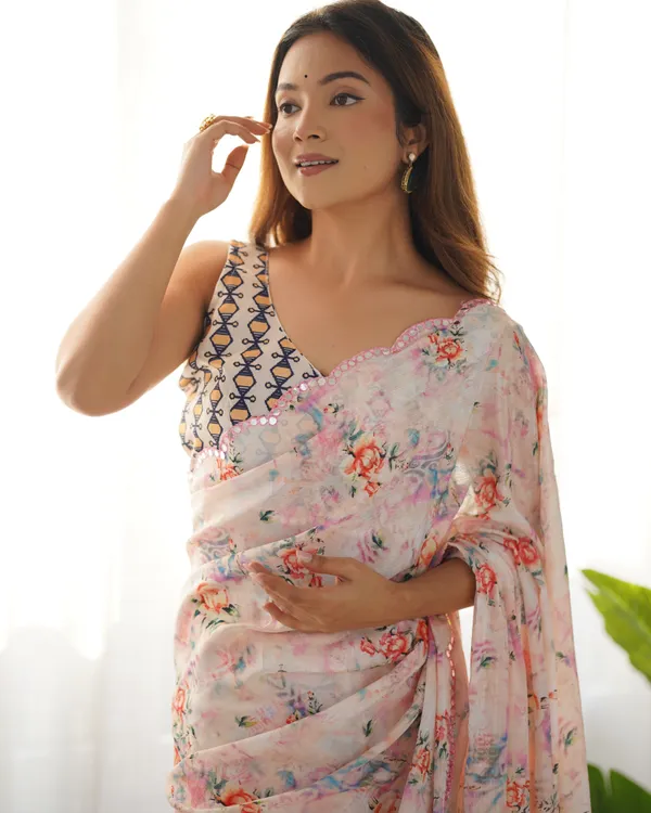Cream_And_Red_Pure_Chinon_Digital_Print_Saree_With_Mirror_Work_Scallop_Border_For_Women