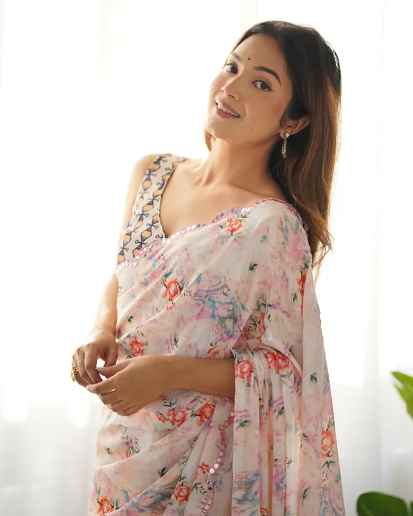 Cream_And_Red_Pure_Chinon_Digital_Print_Saree_With_Mirror_Work_Scallop_Border_For_Women