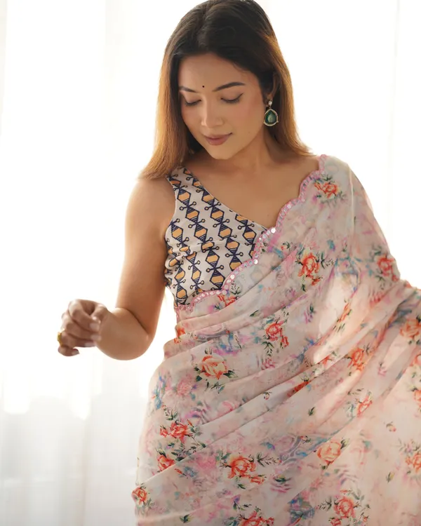 Cream_And_Red_Pure_Chinon_Digital_Print_Saree_With_Mirror_Work_Scallop_Border_For_Women