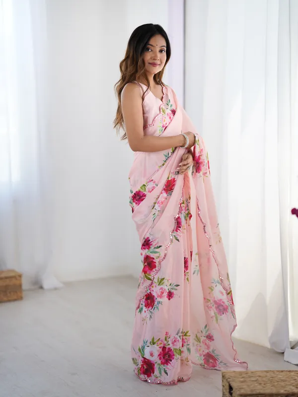 Peach_Pure_Chinon_Digital_Print_Saree_With_Mirror_Work_Scallop_Border_For_Women
