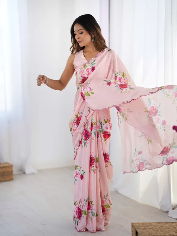Peach_Pure_Chinon_Digital_Print_Saree_With_Mirror_Work_Scallop_Border_For_Women