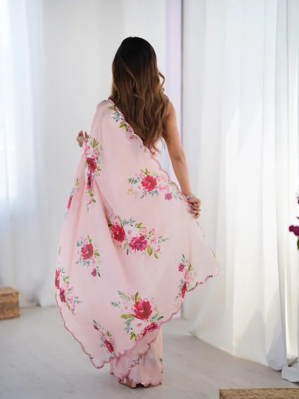 Peach_Pure_Chinon_Digital_Print_Saree_With_Mirror_Work_Scallop_Border_For_Women