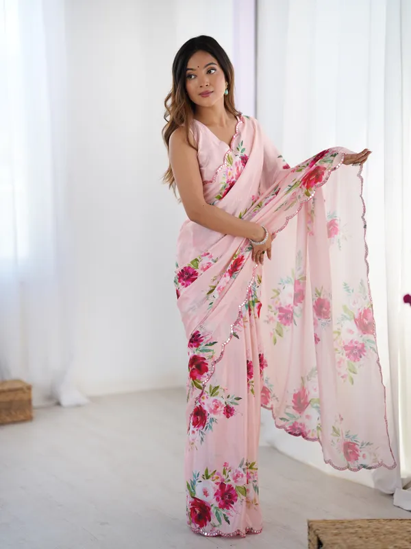 Peach_Pure_Chinon_Digital_Print_Saree_With_Mirror_Work_Scallop_Border_For_Women
